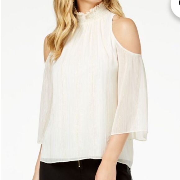 Rachel Zoe Women's Ivory Cold Shoulder Embellished Long Sleeve Blouse - Picture 1 of 12